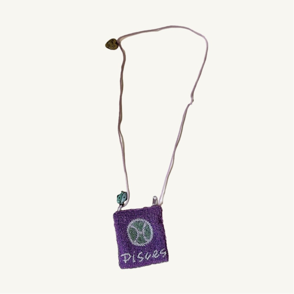 Tiny Cute Pisces Crossbody Beaded Bag Purple & Blue with Fish Charm
